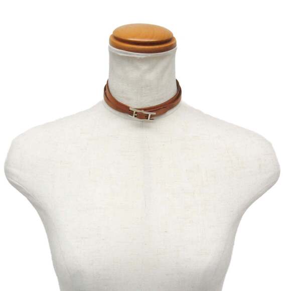 Hermes Hapi Choker Leather,Metal No Stone Bangle Silver,Black